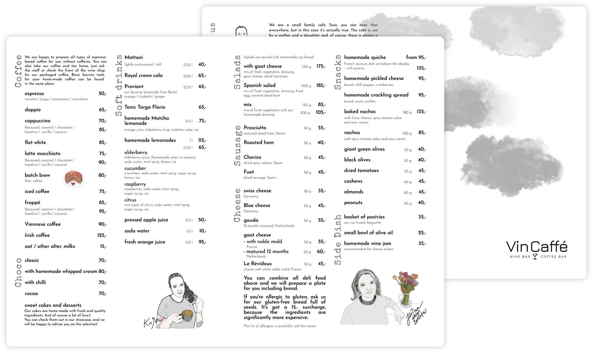VinCaffé menu and custom illustrations